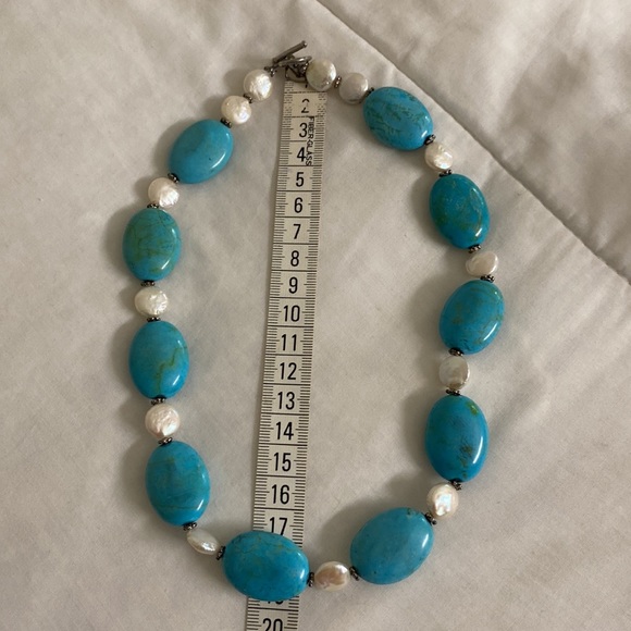 Blue stone necklace with fresh water pearls - Picture 6 of 6
